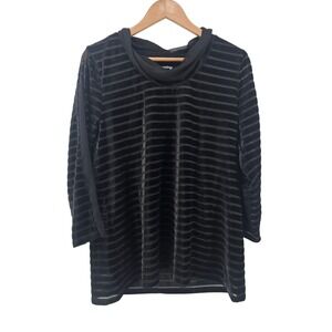 Soft Surroundings Top Womens PM Black Burnout Velvet Striped Cowl Neck 3EP75